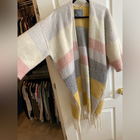 Anthropologie Striped Knit Fringe Trimmed Kimono - Picture 3 of 4